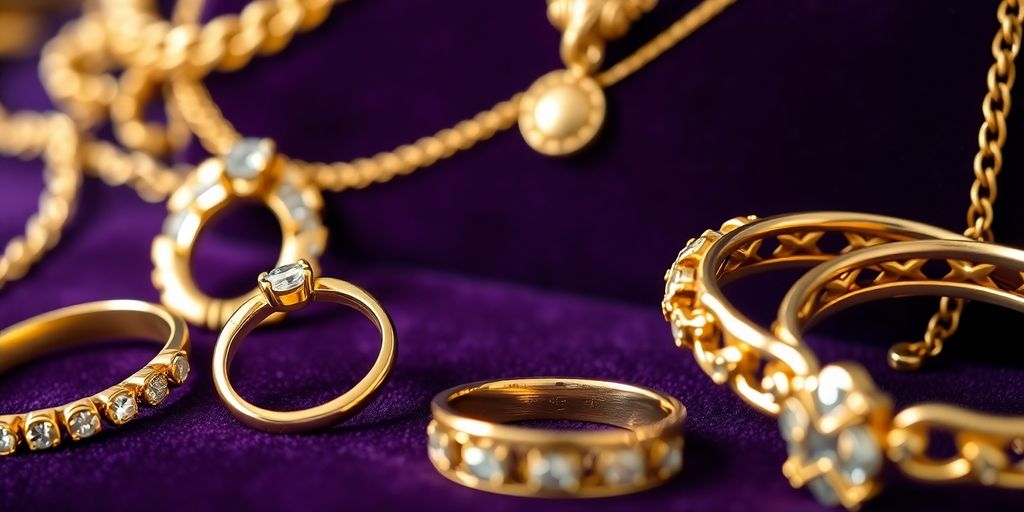 Bijoux en or élégants sur un fond en velours.