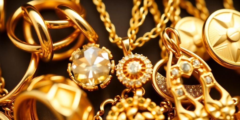Différents bijoux en or avec des valeurs de carats variées.
