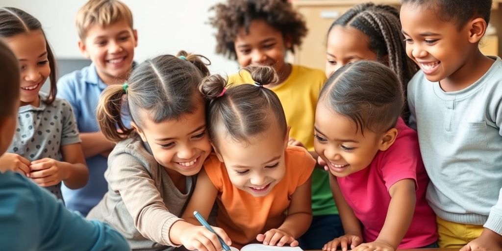 Children learning from a mistake, smiling.