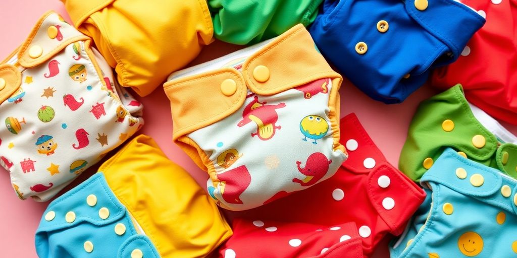 Colorful black owned brand diapers for babies on display.