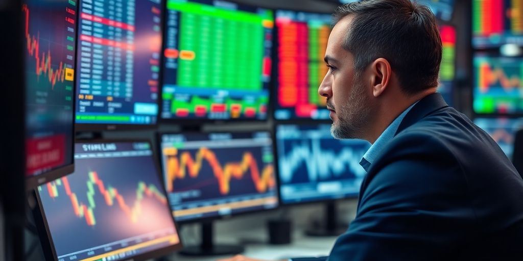 Trader focused on market data in a modern trading setup.