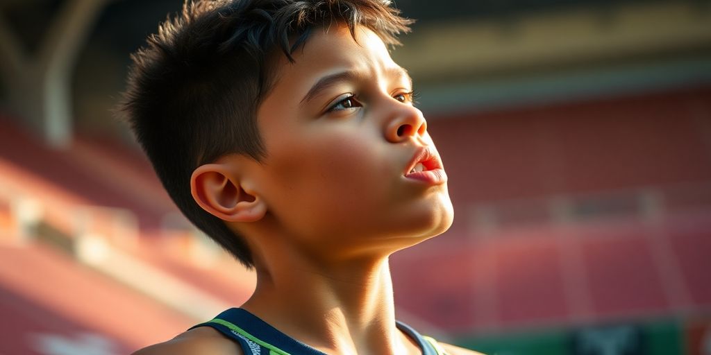 Young athlete breathes deeply to build confidence.