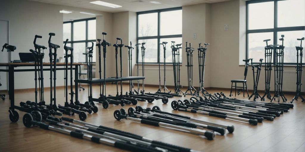 Orthopedic clinic with crutches, knee braces, and recovery equipment for rent, aiding athletes in their recovery journey.
