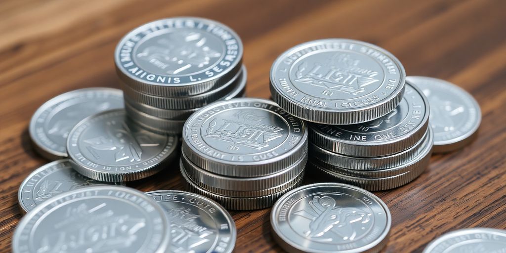Des pièces d'argent disposées sur une surface en bois.