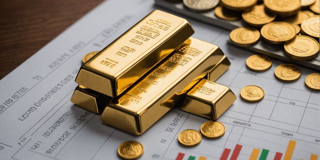 Gold bar and coins with financial chart