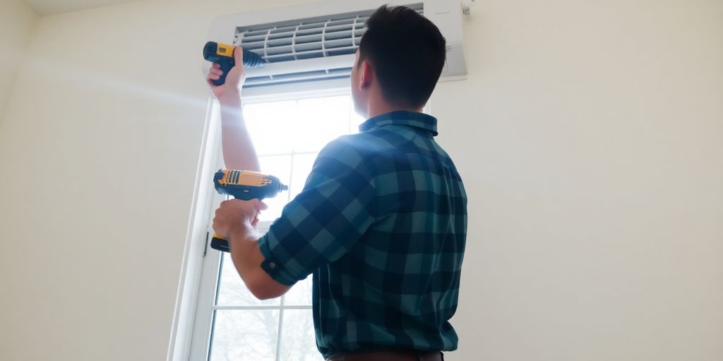 Man installing AC unit