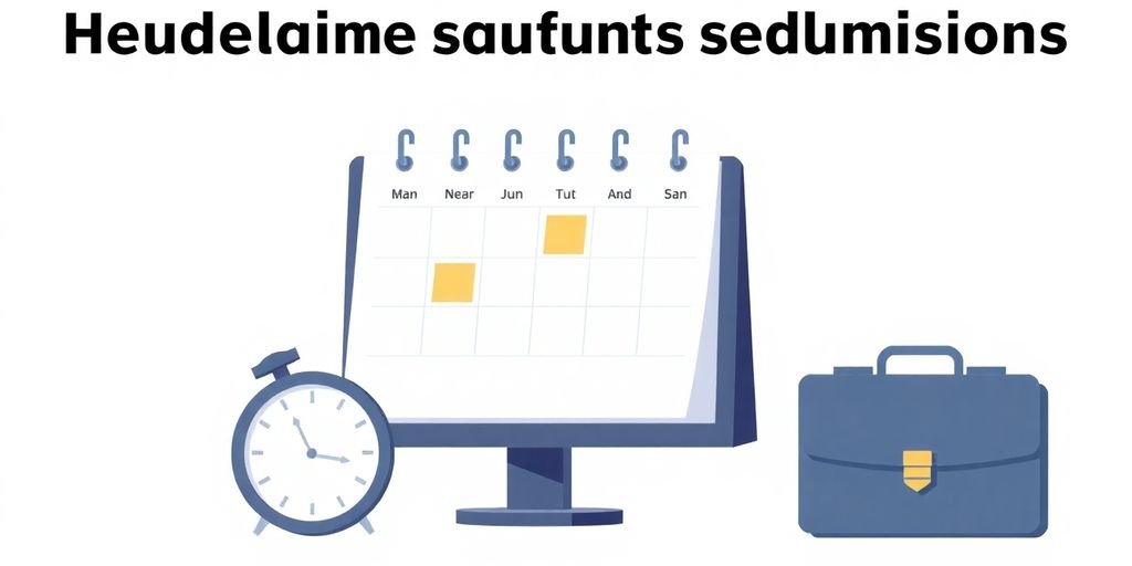 Illustrasjon med kalender, klokke og veske for frister