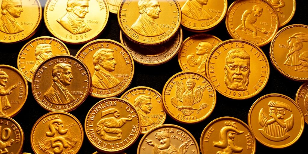Collection de pièces d'or commémoratives brillantes.