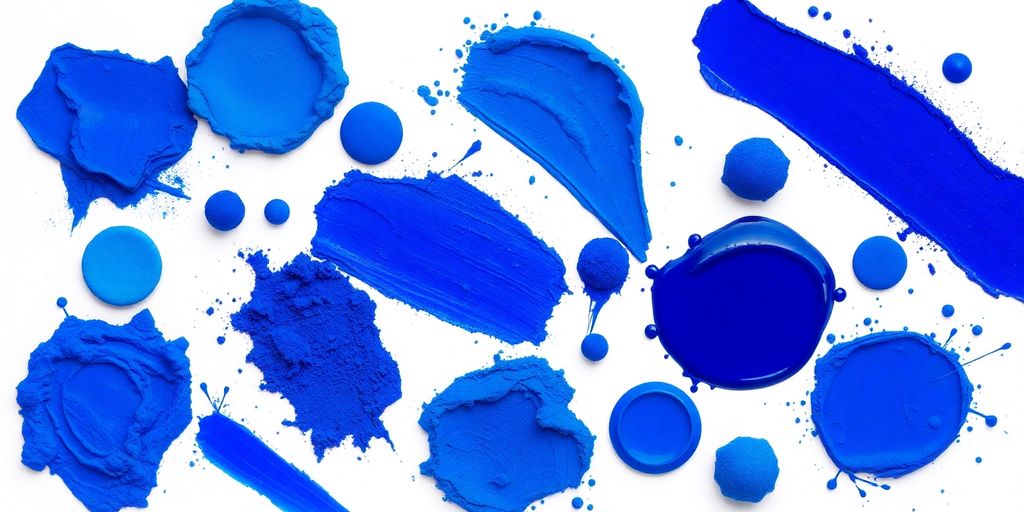 Collage of various blue pigments and hues.