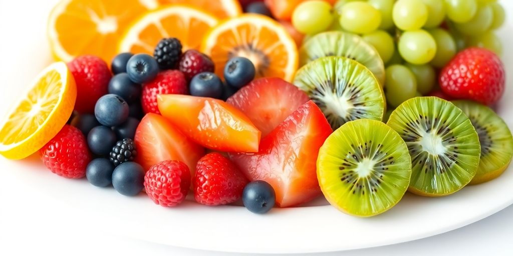 ผลไม้สดนานาชนิดจัดวางสวยงาม