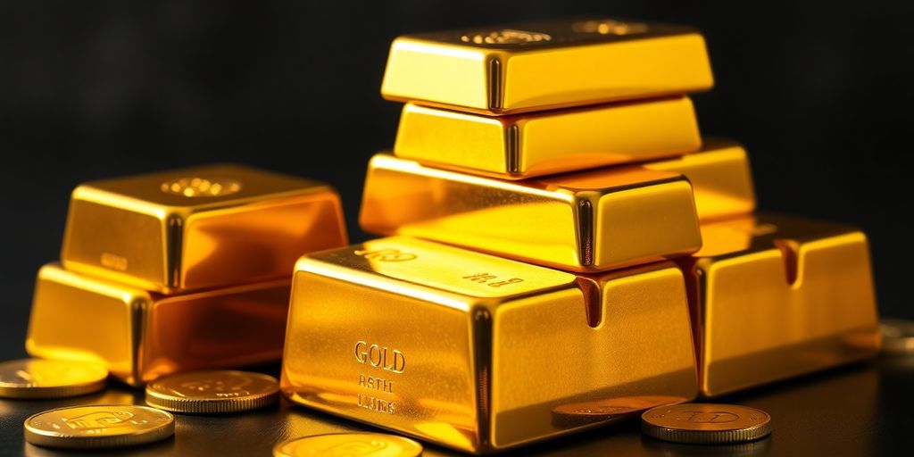 Lingots et pièces d'or sur un fond sombre