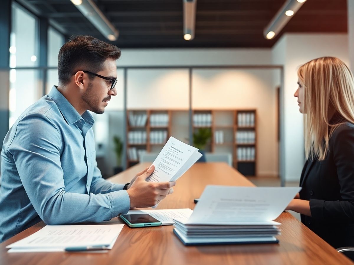 Birou juridic modern cu consultant și client.