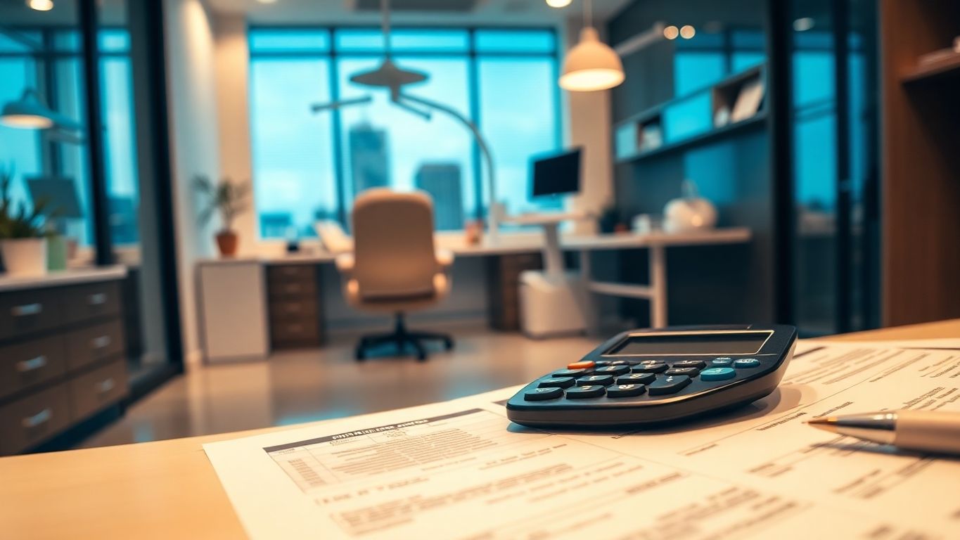 Dental Accounting Service: Save Taxes And Grow Your Practice With Ca Dental Cpa Dental Office With Financial Documents And A Calculator.