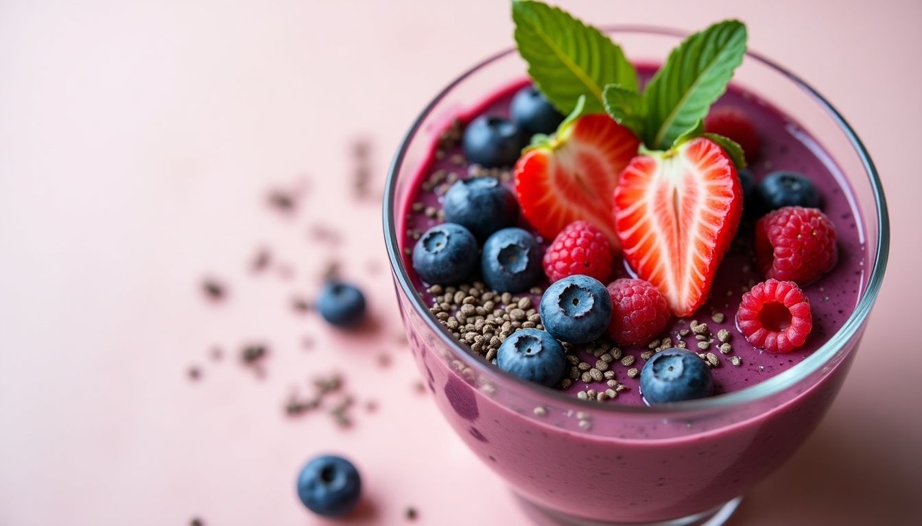 Smoothie bowl with berries and chia seeds.
