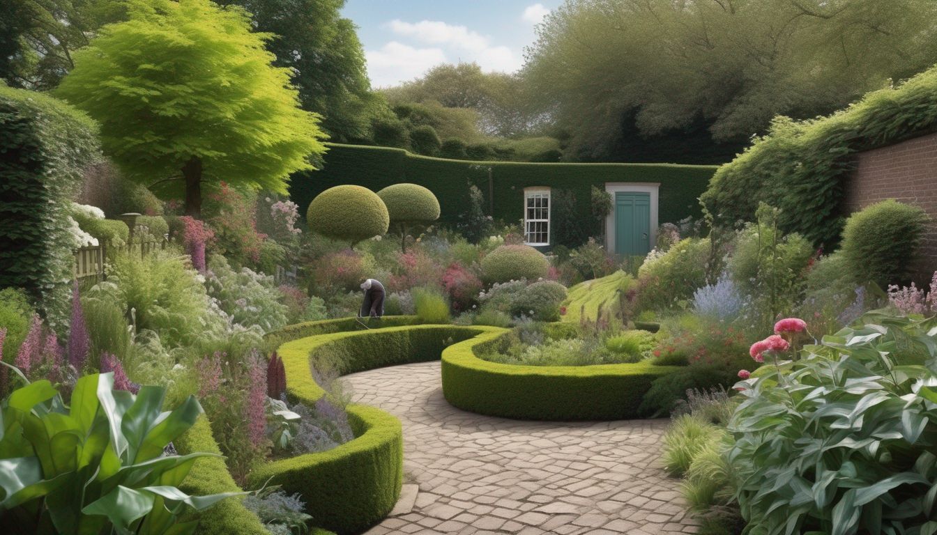 gardener pruning plants in a traditional British garden