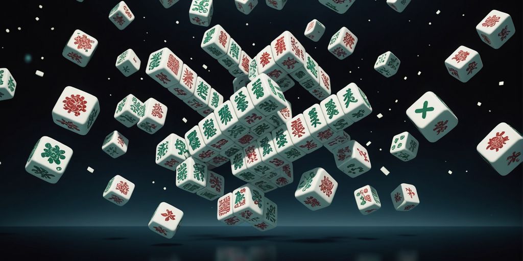 Mahjong tiles floating with glowing effects