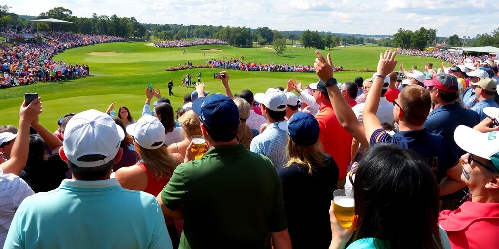 Crowd of fans enjoying a PGA tournament outdoors.