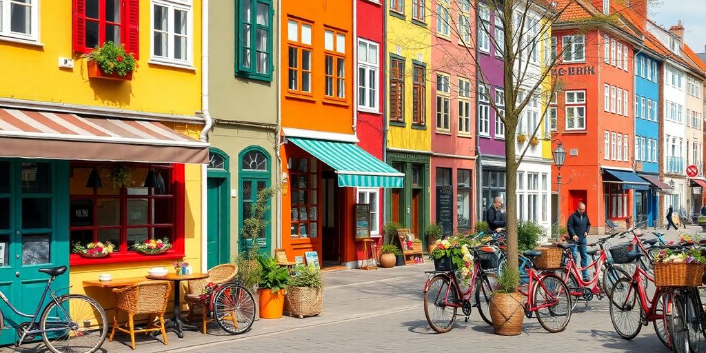 Bunte Häuser und Fahrräder in Kopenhagens Nachbarschaften.