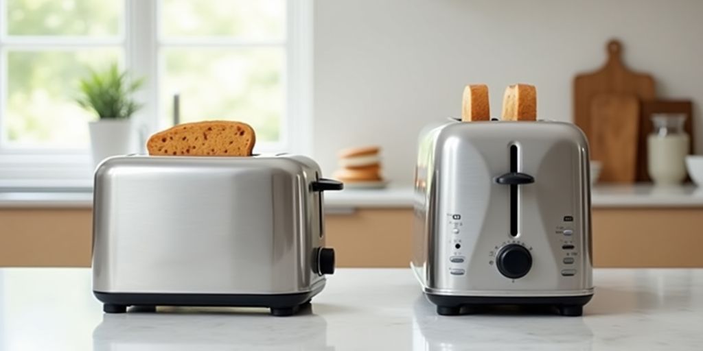 Kompakt- und Langschlitztoaster nebeneinander in der Küche