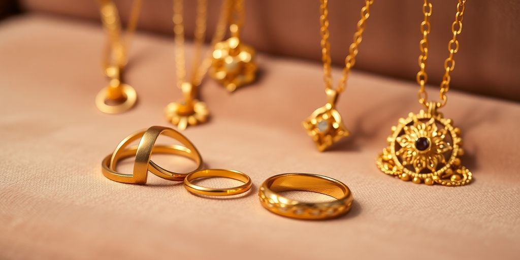 Bijoux en or élégants sur un fond en velours.