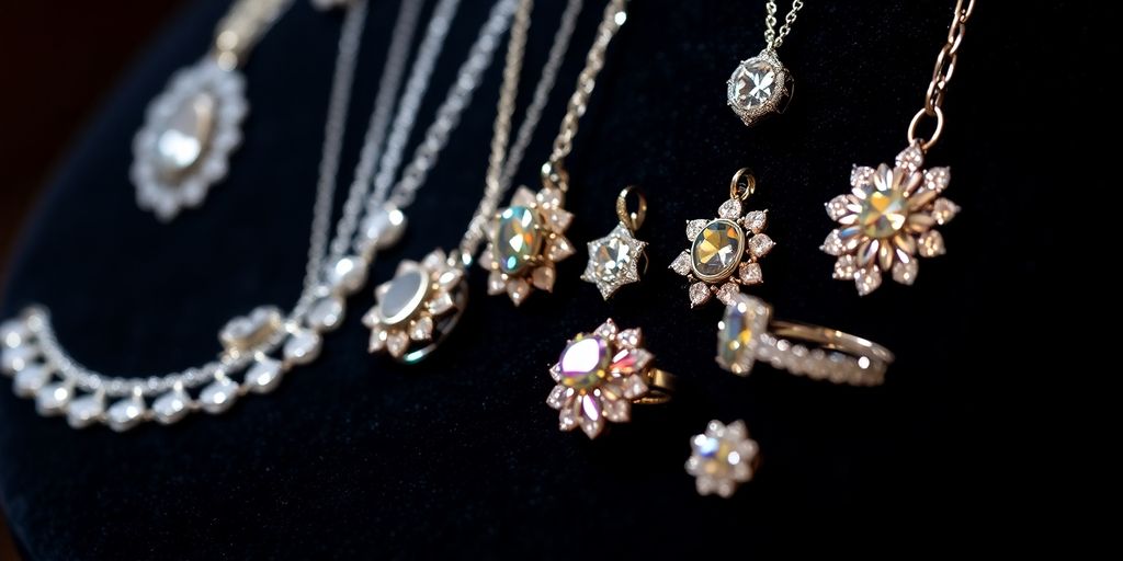 Sparkling jewelry on a velvet display