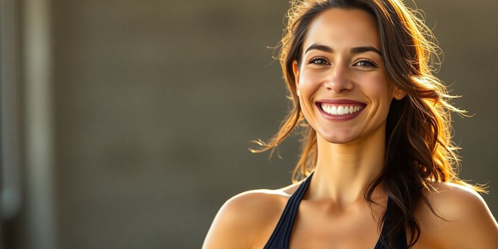 Woman smiling after a successful workout.