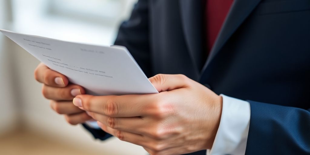 Well-dressed person holding a resignation letter