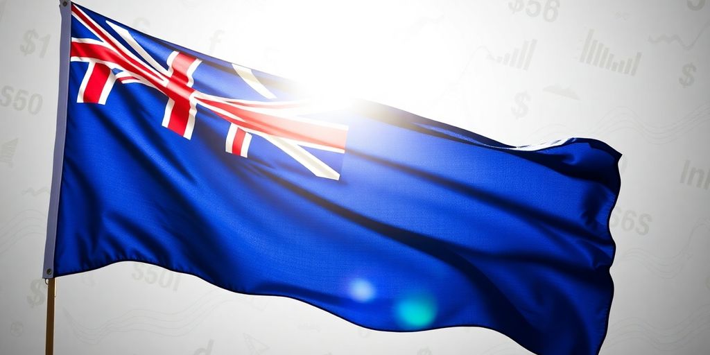 Australian flag with abstract money symbols.