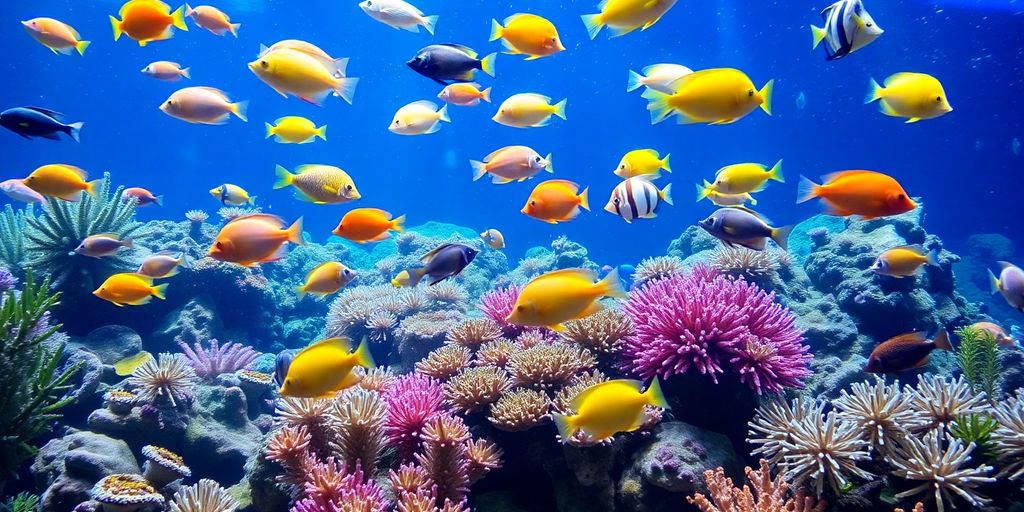 Colorful saltwater fish swimming in a coral reef.
