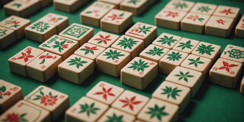 Close-up of Mahjong bamboo tiles in a pattern.