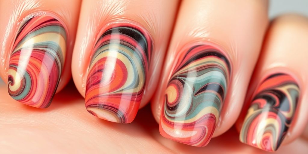 Unhas marmorizadas com efeito mármore deslumbrante.