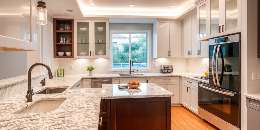 Elegant kitchen countertops in a modern kitchen setting.