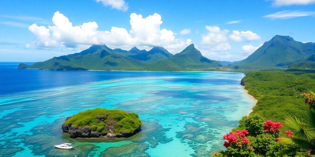 Üppige Landschaft und klares Wasser der Insel Moorea.