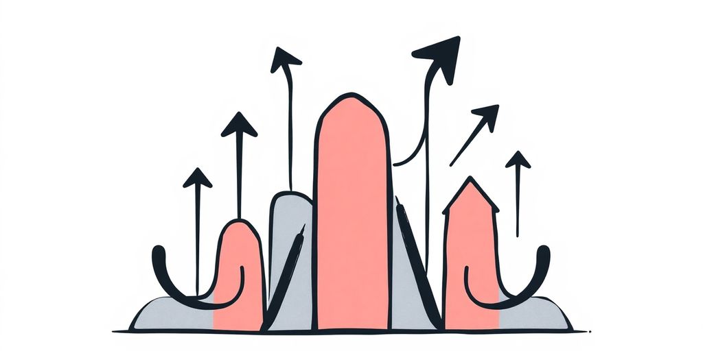 Growth concept with upward arrows and abstract connection.