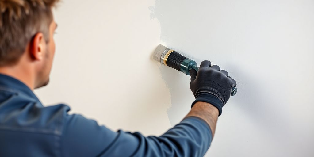 Painter applying smooth, even paint coat.