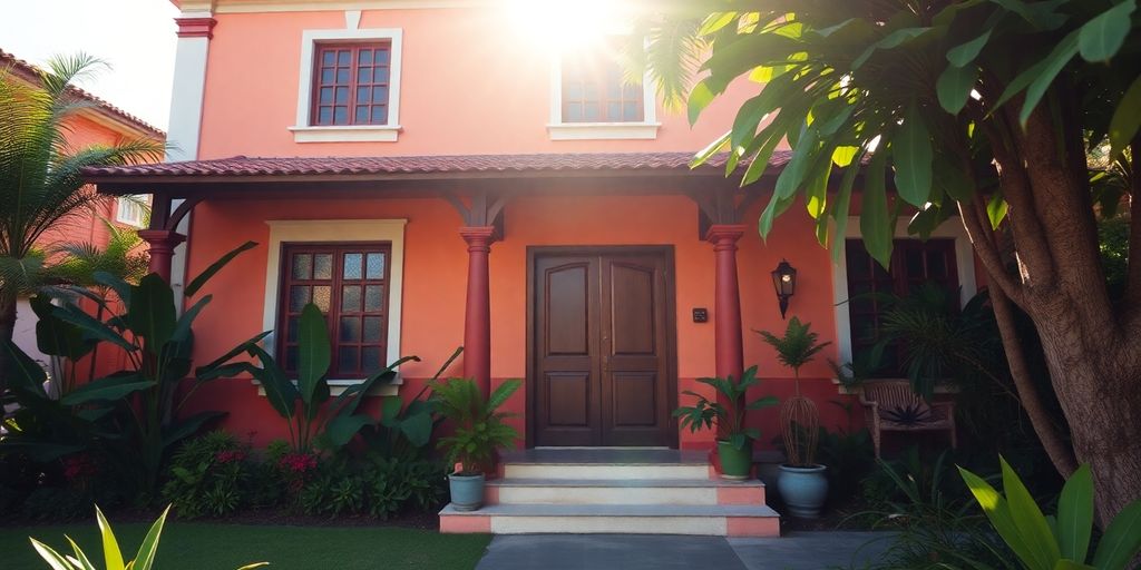 Beautiful Merida home with vibrant colors and lush garden.