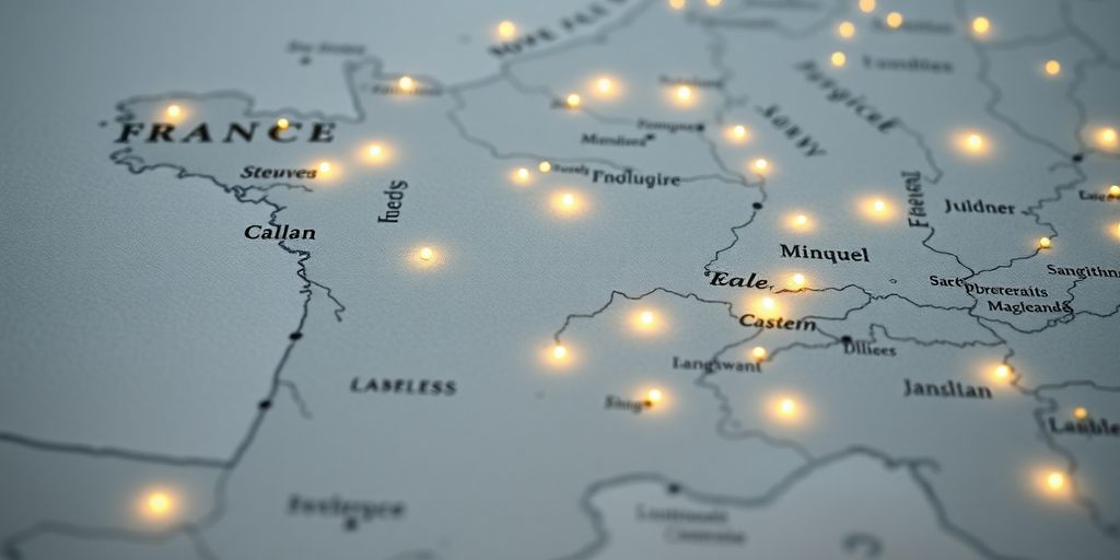 Carte de France avec points lumineux
