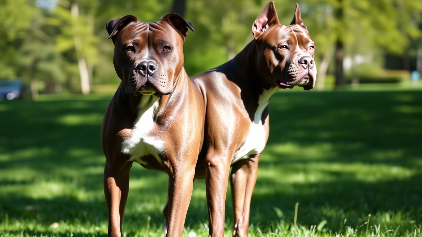 American Staffordshire Terrier in a sunny park setting.