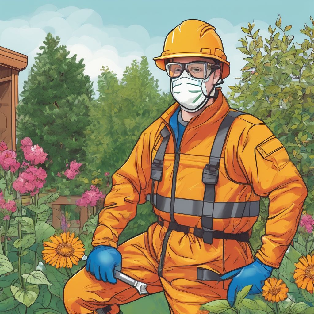 person in garden wearing safety gear and proper clothing
