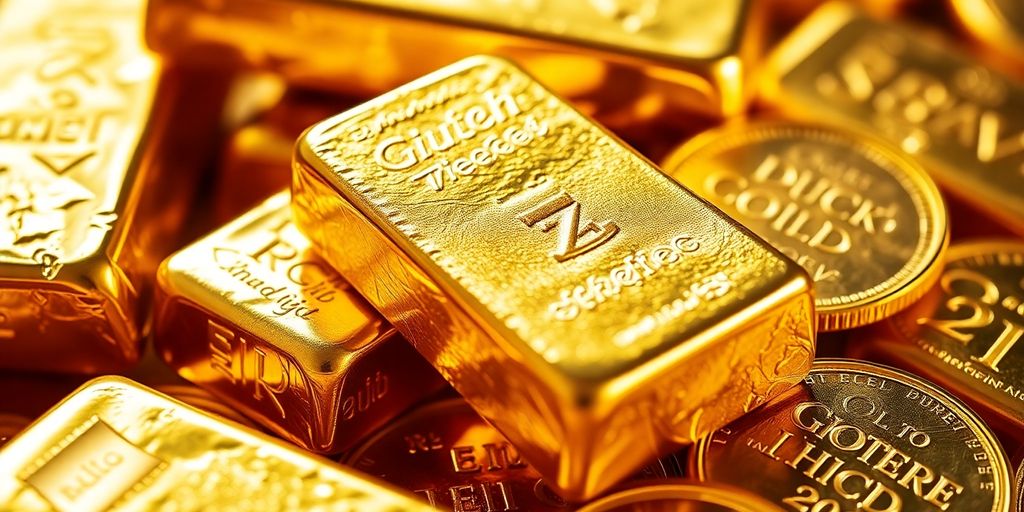 Lingots d'or et pièces d'or en gros plan.