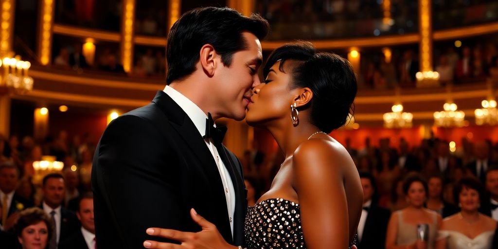 Adrien Brody and Halle Berry kissing at the Oscars.