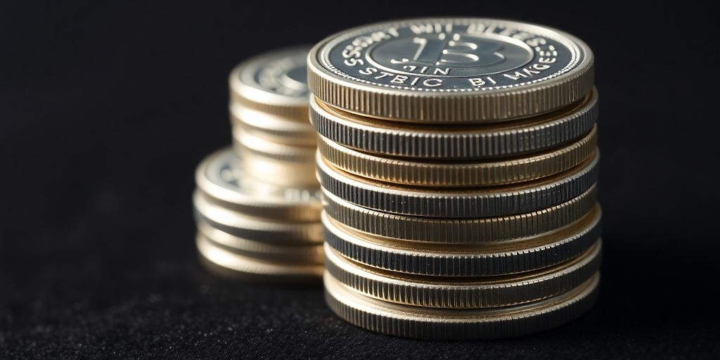 Pièces d'argent brillantes empilées