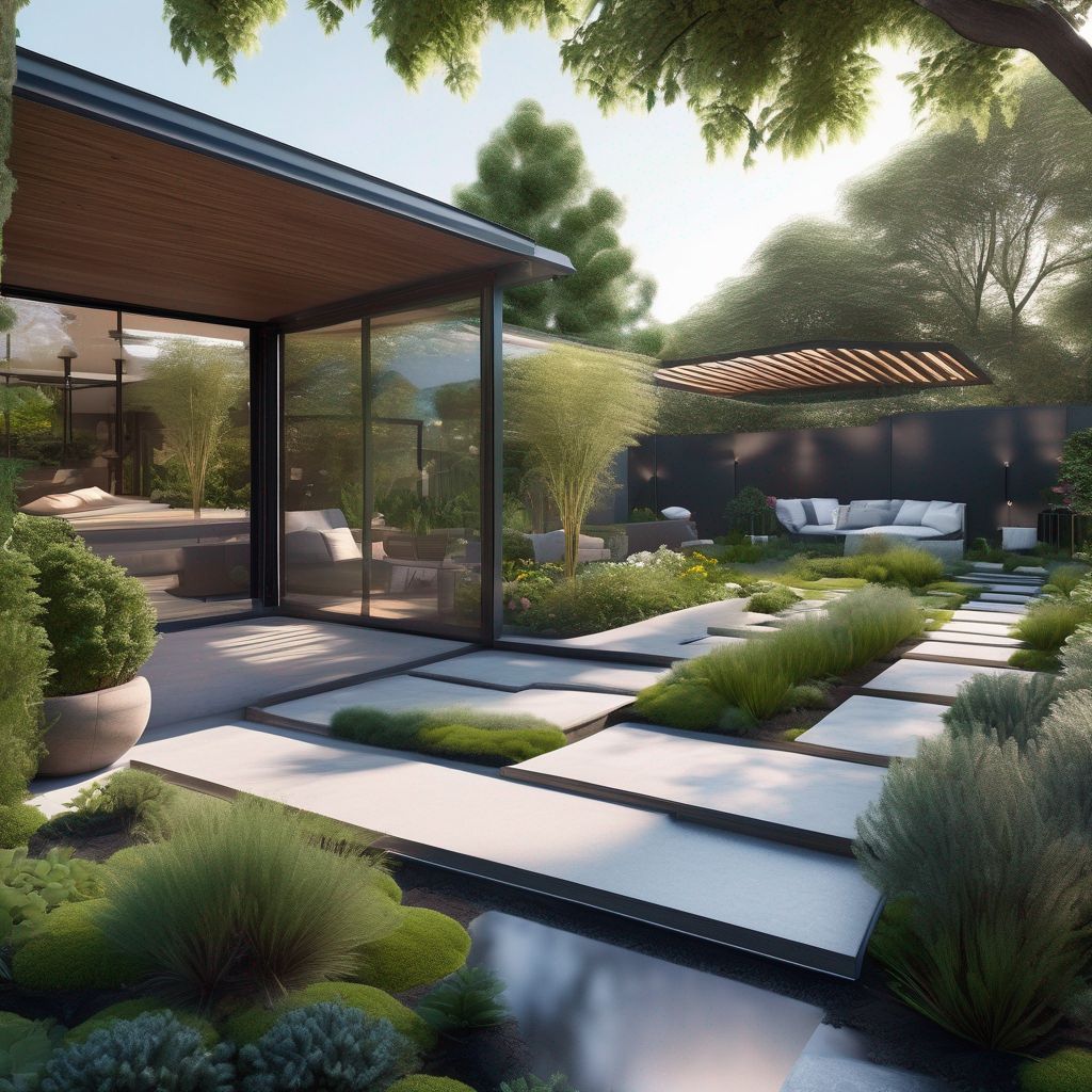 modern sustainable garden design with futuristic elements