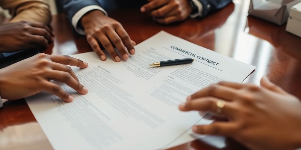 Diverse hands pointing to contract document