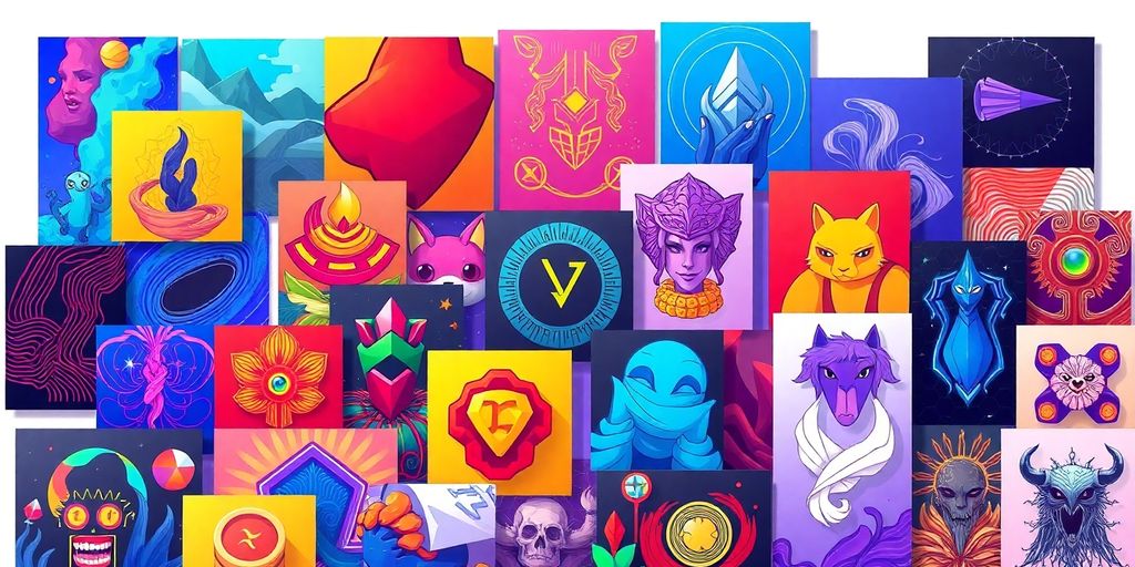 Colorful digital art pieces representing nft diversity.