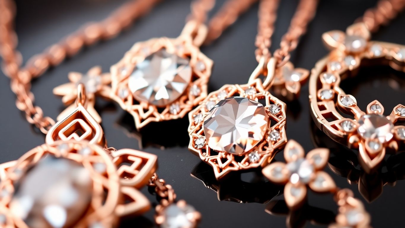 Bijoux en or rose aux designs complexes et à la teinte rosée.