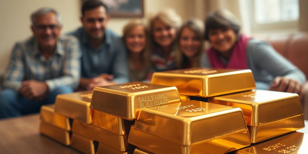 Lingots d'or présentés avec une ambiance familiale chaleureuse.