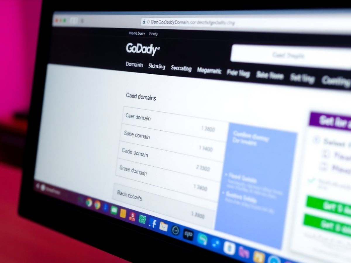GoDaddy domain pricing page on a computer screen.
