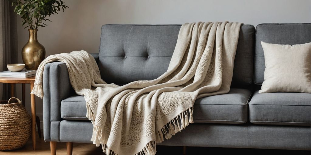 Eco-friendly pashmina throw on modern sofa