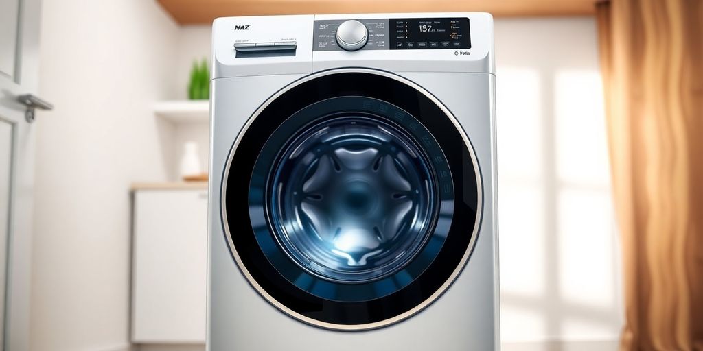 Moderne Waschmaschine in einem modernen Waschraum.